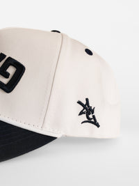 Georgia Southern Unisex | "Upside Down GATA" White Canvas Navy Bill Hat