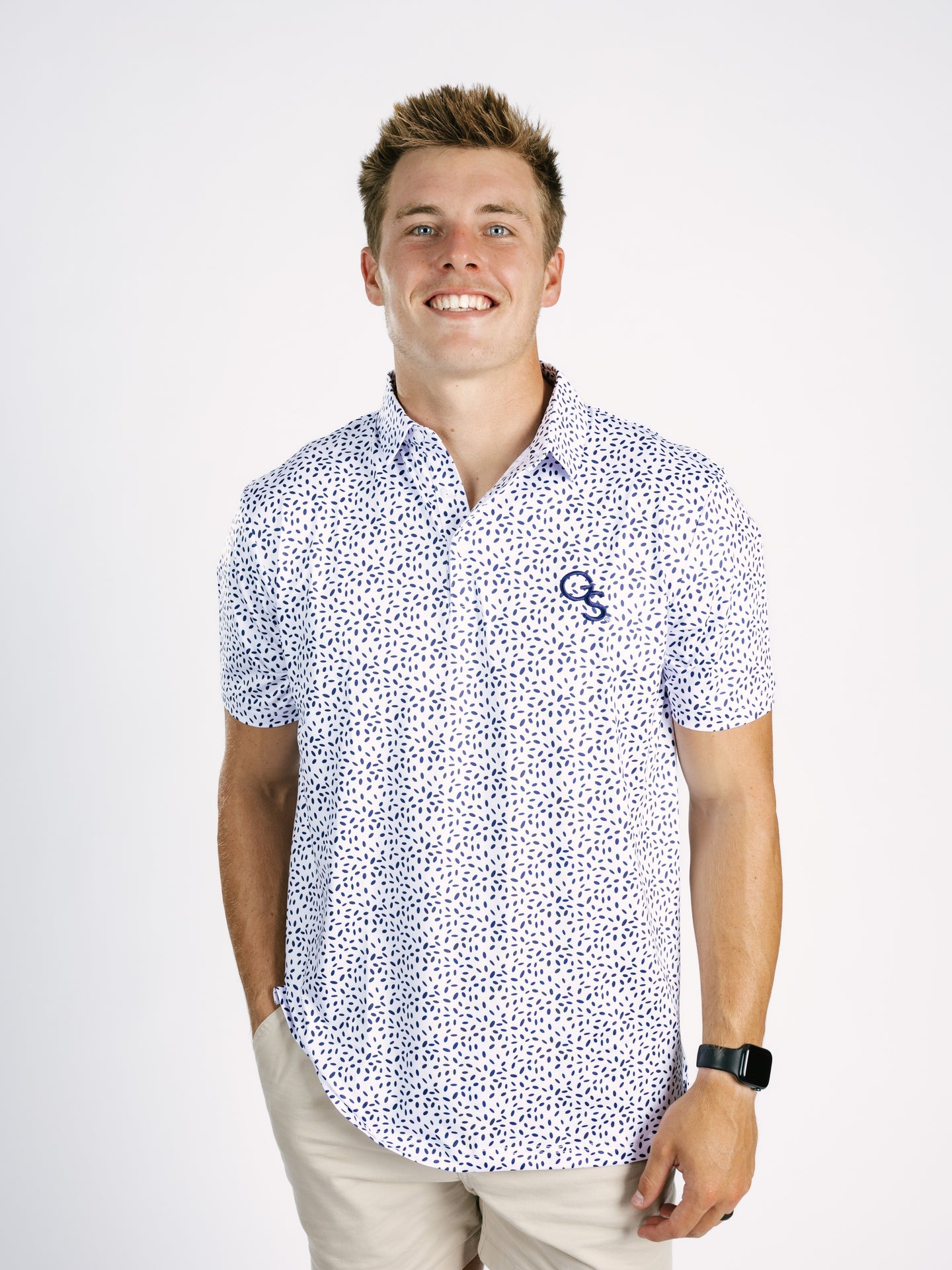 Georgia Southern men's GS Splatter polo shirt by Arena Graffiti, featuring a colorful splatter design and classic polo style.