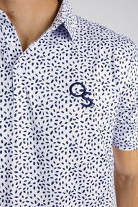 Georgia Southern men's "GS Splatter" polo by Arena Graffiti, featuring a colorful splatter design on a comfortable men's polo shirt.