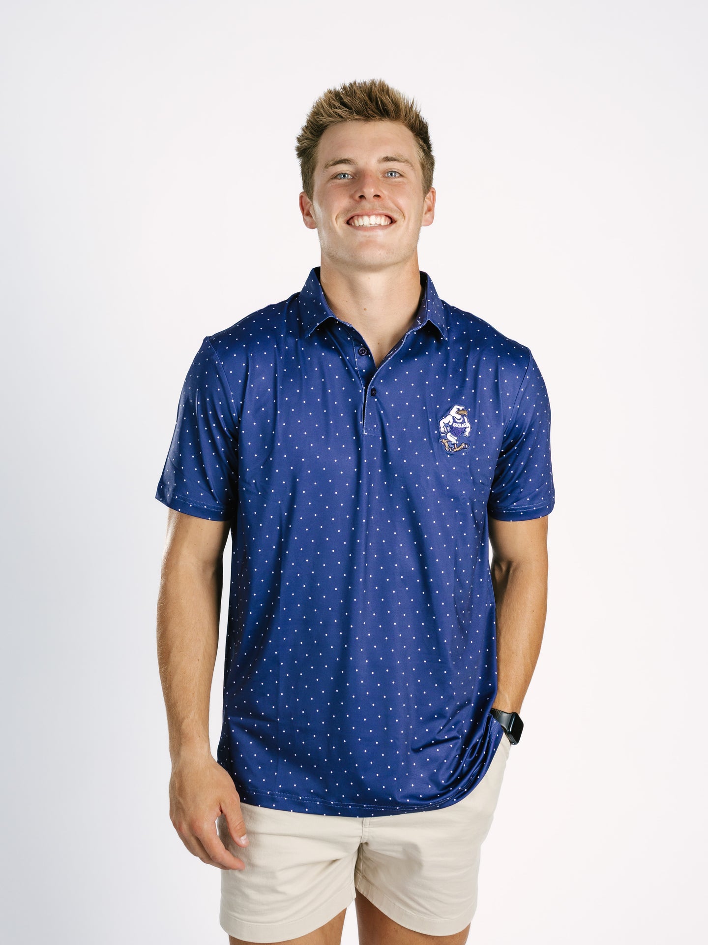 Georgia Southern Men's Dotted Strutter Polo by Arena Graffiti, featuring a patterned design and casual fit.