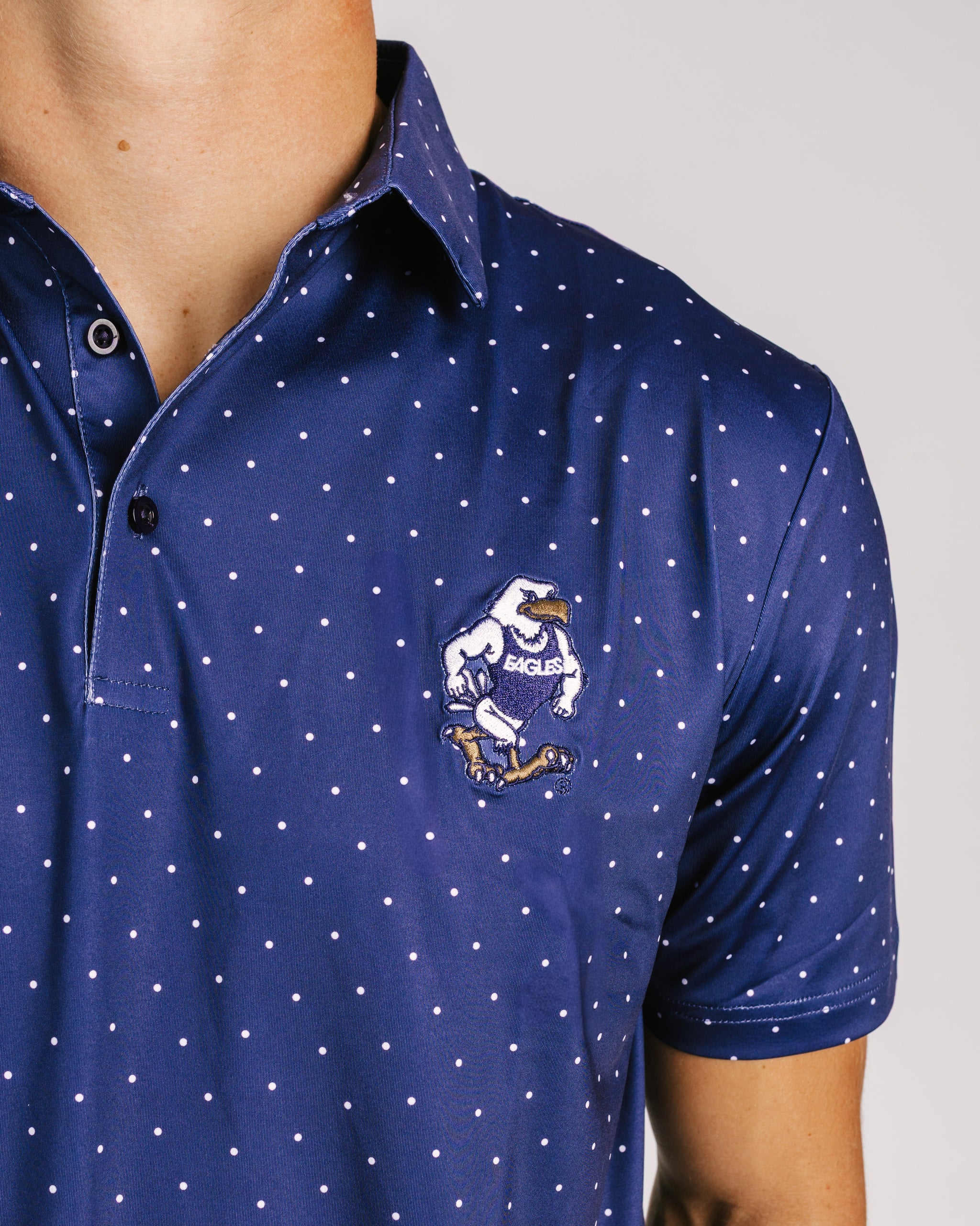 Georgia Southern men's Dotted Strutter Polo by Arena Graffiti, featuring a dotted pattern and classic polo design.