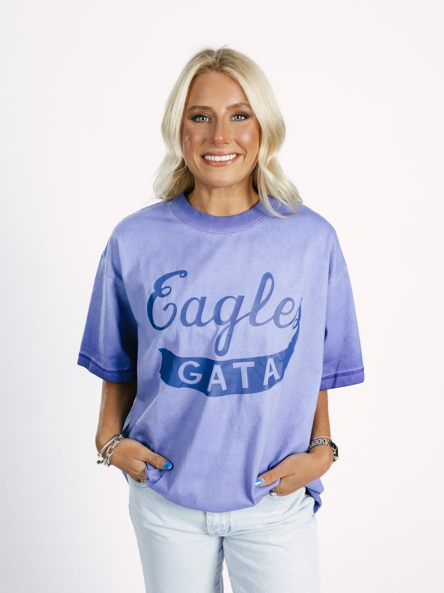 Georgia Southern Women's | "Eagles GATA" Navy Acid Wash Tee