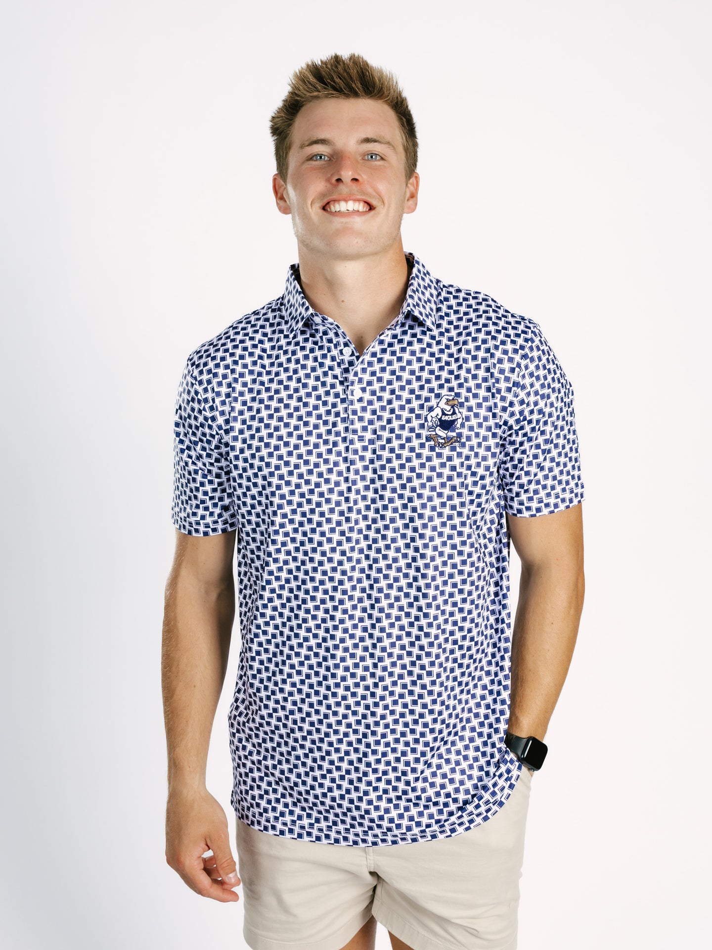 Georgia Southern men's checkered Strutter polo shirt by Arena Graffiti, featuring a classic collar and team logo.