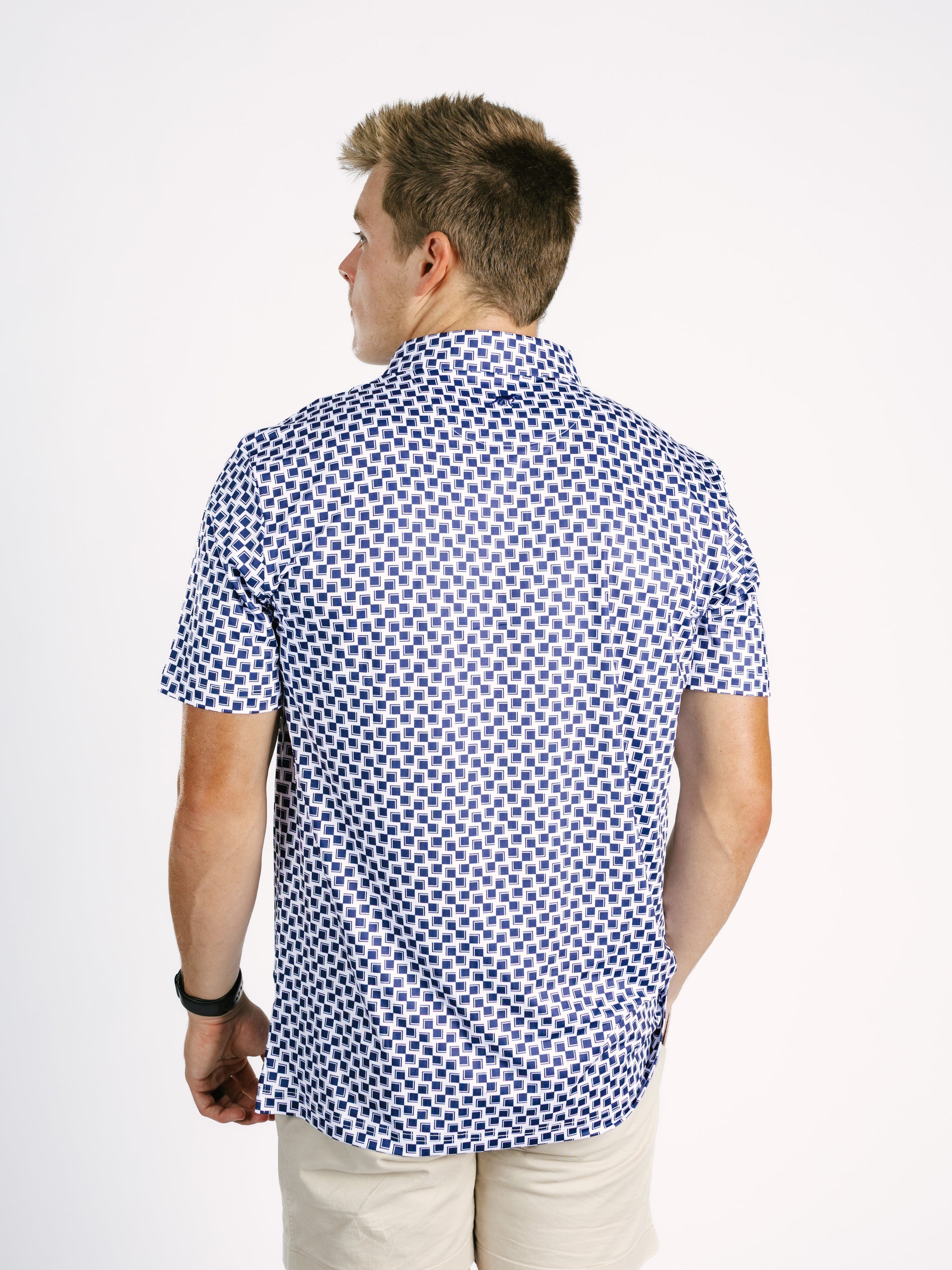 Georgia Southern Men's Checkered Strutter Polo by Arena Graffiti, featuring a classic checkered pattern and sporty fit.