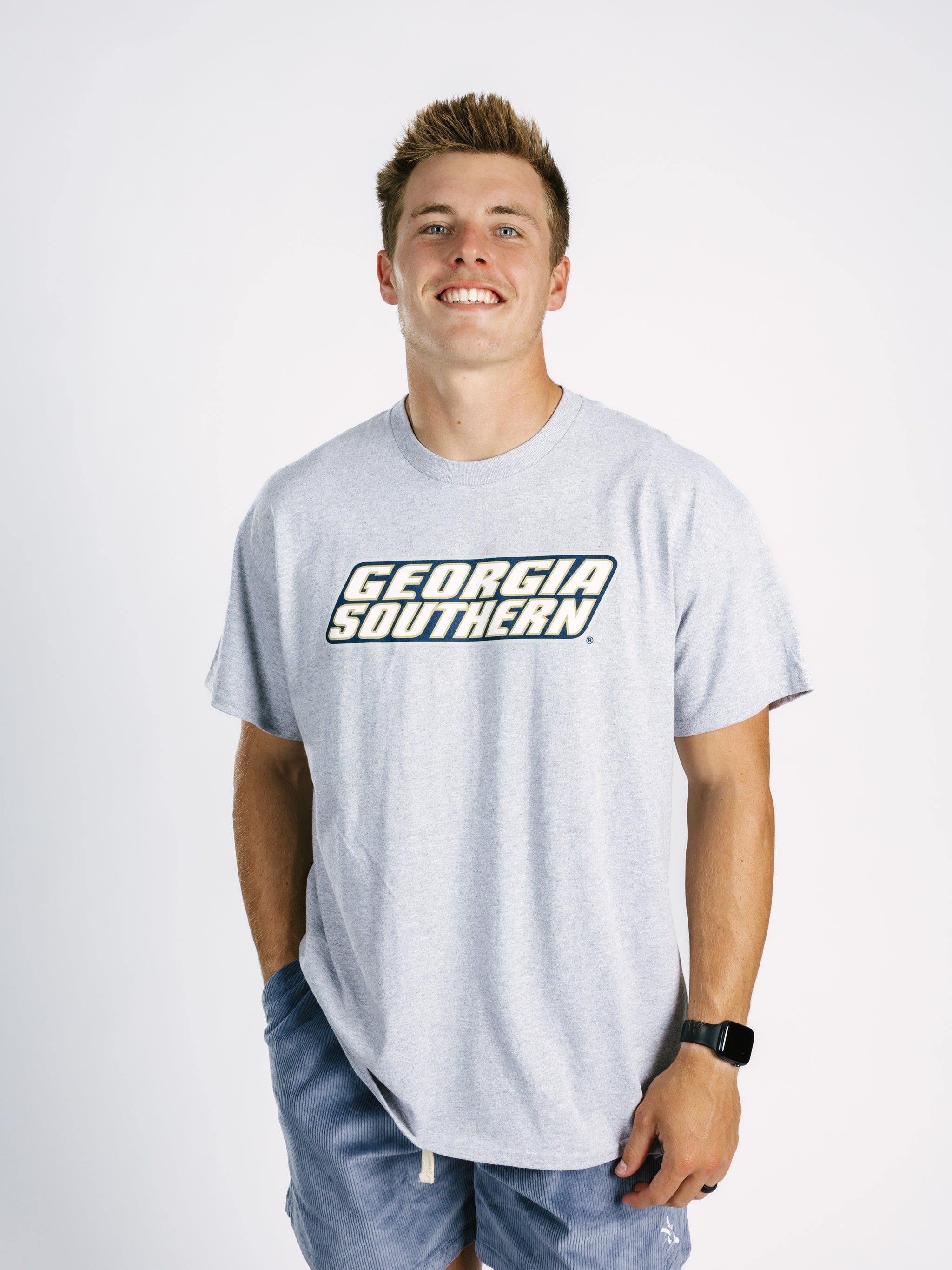 Georgia Southern men's grey T-shirt by Arena Graffiti featuring the Georgia Southern logo and team name on the front.