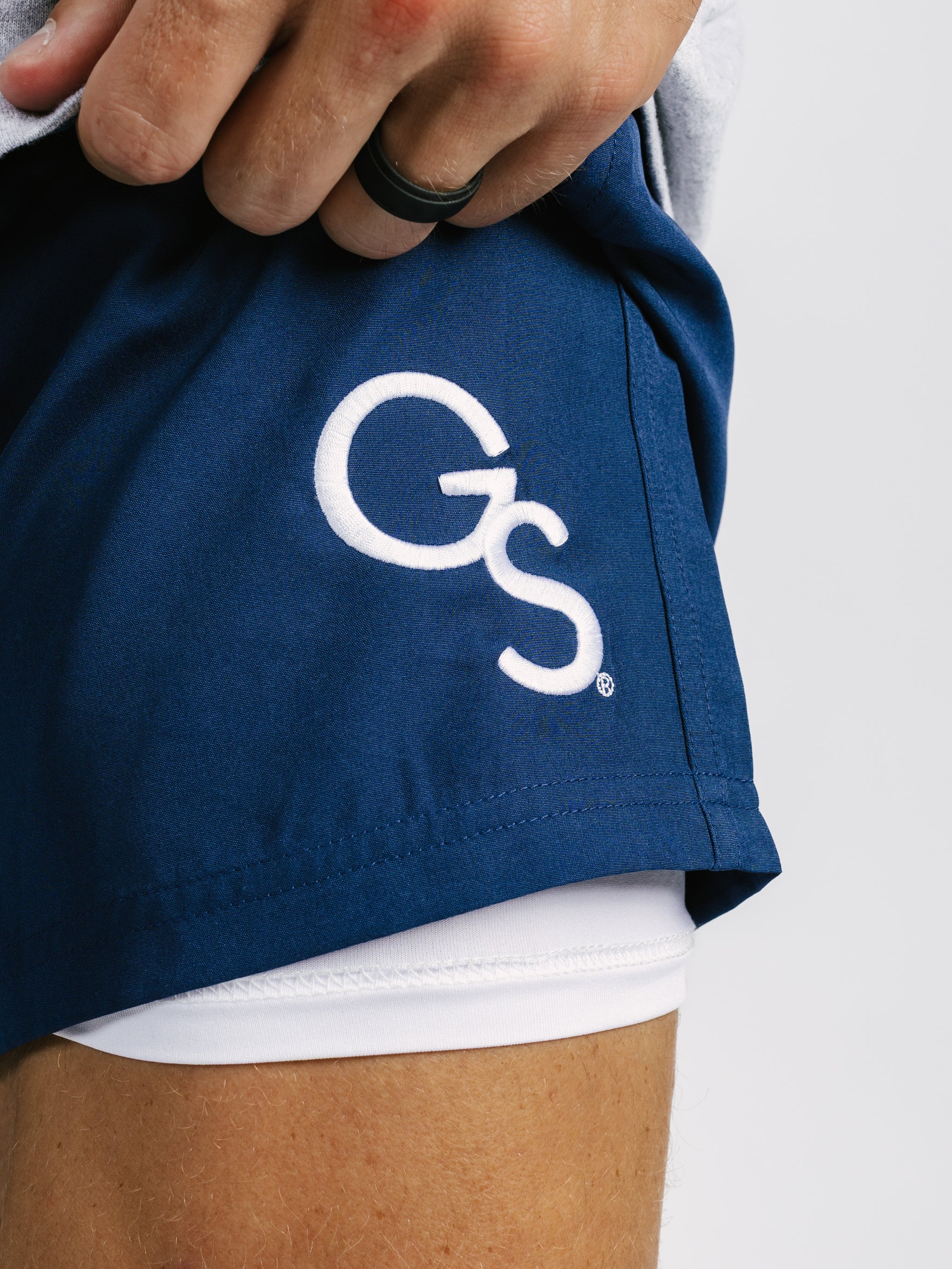 Georgia Southern men's "GS" lined shorts by Arena Graffiti, featuring team logo and comfortable athletic design.