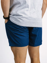 Georgia Southern men's "GS" lined shorts by Arena Graffiti, navy athletic shorts with team logo and side pockets.