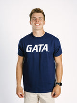 Georgia Southern men's navy T-shirt with "GATA" logo by Arena Graffiti, featuring a casual fit and team spirit design.