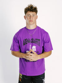 Purple Arena Graffiti Record Acid Wash Boxy Tee