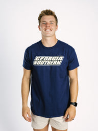 Navy Georgia Southern men's T-shirt by Arena Graffiti featuring team logo and text on front, casual sportswear style.
