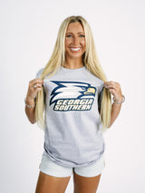 Grey Georgia Southern men's T-shirt featuring a bold eagle head graphic by Arena Graffiti, casual and stylish for fans.