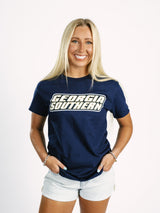 Navy Georgia Southern men's T-shirt by Arena Graffiti with Georgia Southern logo and text, casual cotton crewneck shirt.