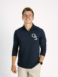 Georgia Southern men's navy 1/4 zip sweatshirt by Arena Graffiti with "GS" logo, made of comfortable athletic fabric.