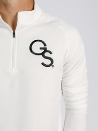 Georgia Southern men's white 1/4 zip sweatshirt by Arena Graffiti, featuring the "GS" logo on the front.