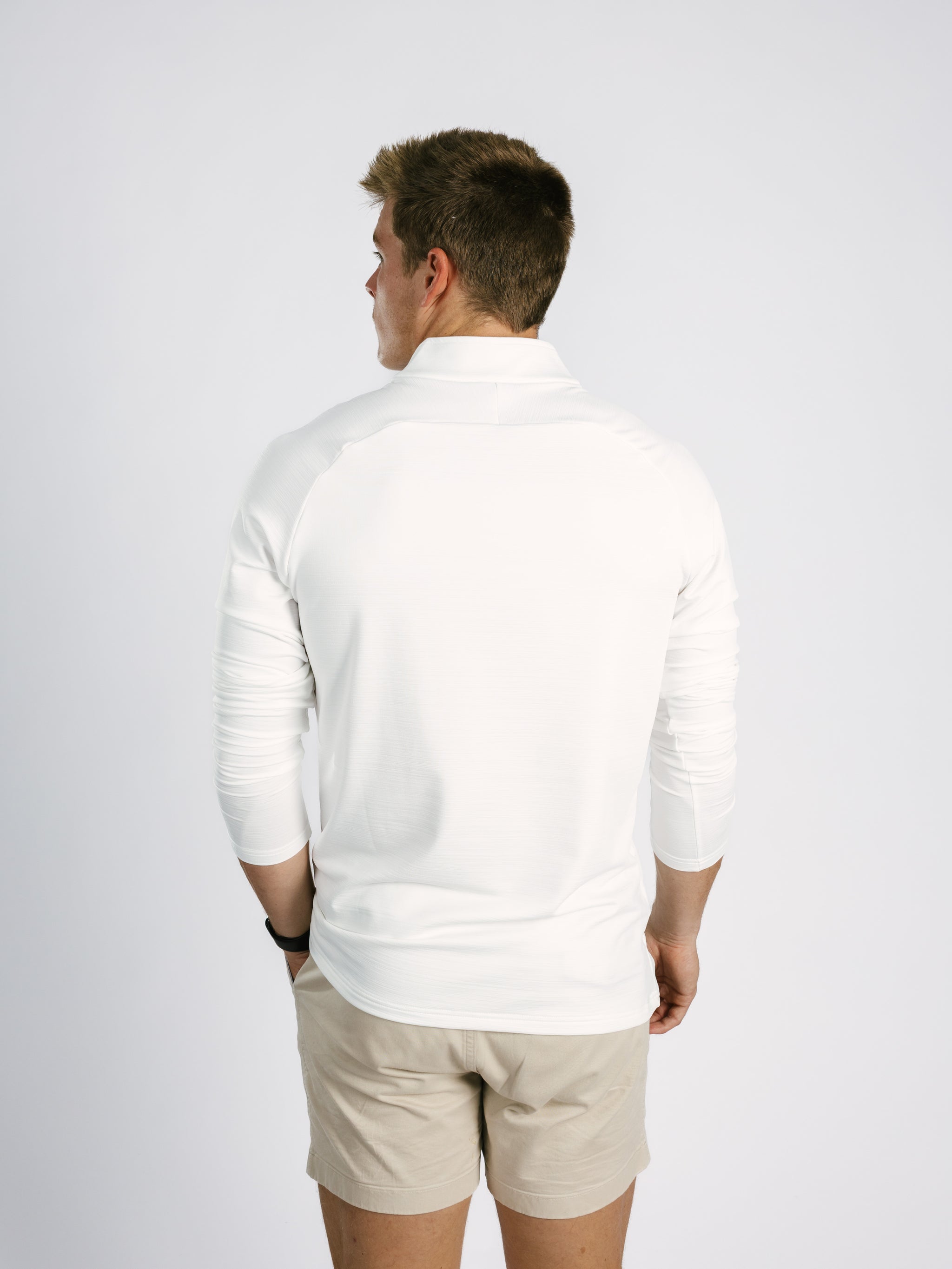 Georgia Southern men's white 1/4 zip sweatshirt by Arena Graffiti, featuring the "GS" logo on the front.