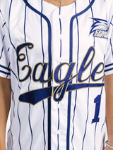 Georgia Southern Men's Pinstripe Eagles baseball jersey by Arena Graffiti, featuring team logo and pinstripe design.