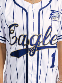 Georgia Southern Men's Pinstripe Eagles baseball jersey by Arena Graffiti, featuring team logo and pinstripe design.
