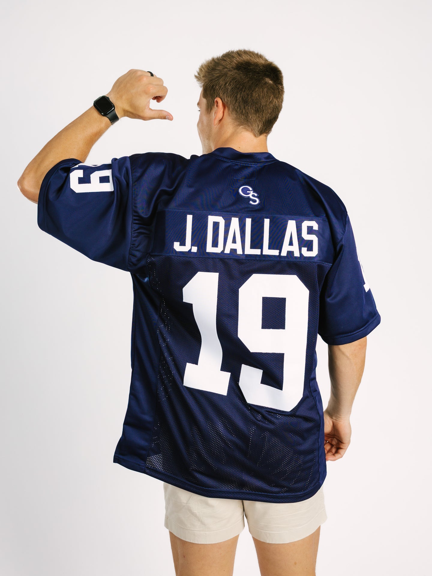 Georgia Southern Men's Navy Jersey by Arena Graffiti featuring team logo and athletic fit on a sports jersey.