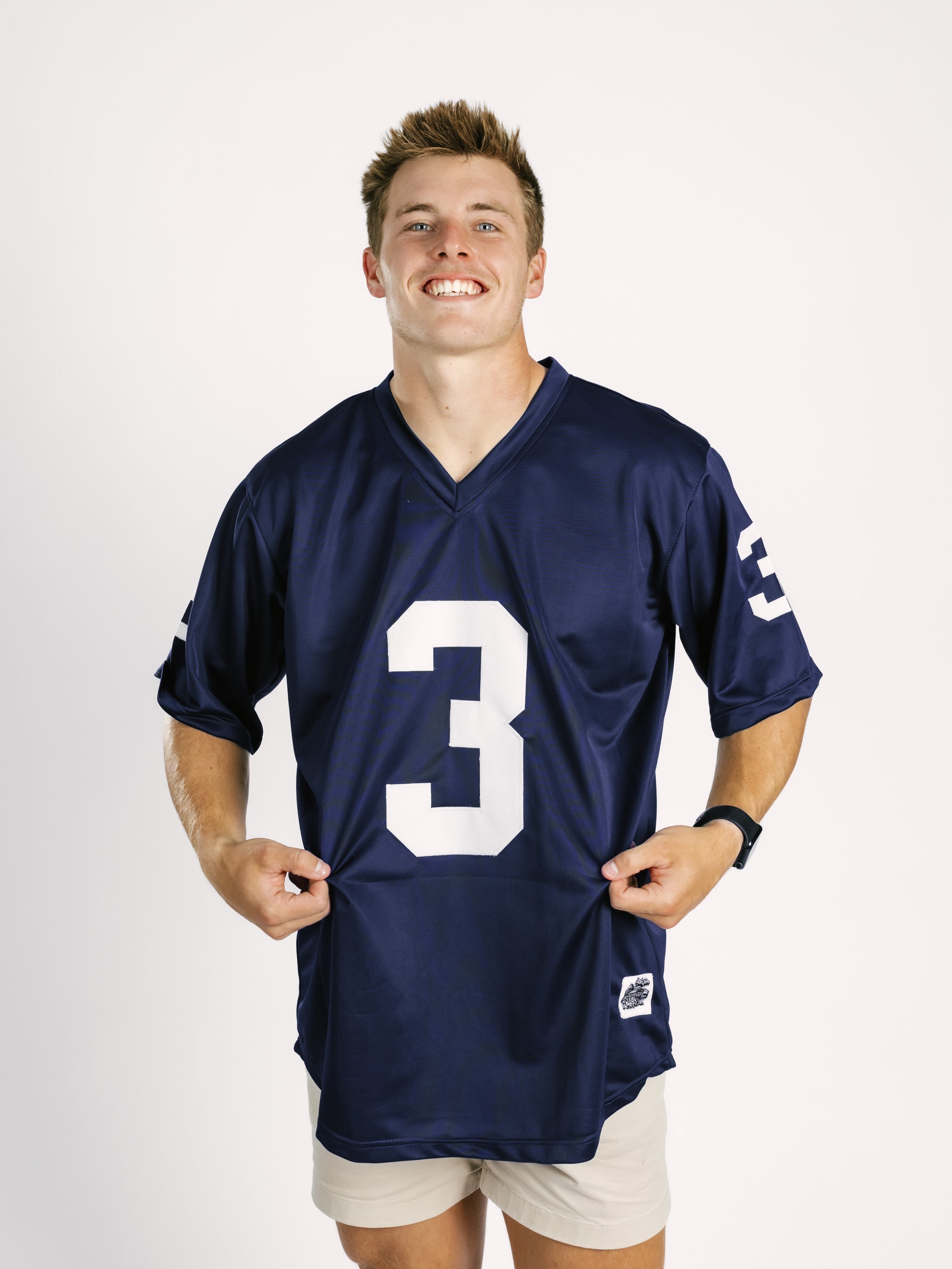 Georgia Southern men's navy "AP" jersey by Arena Graffiti featuring team logo and athletic fit.