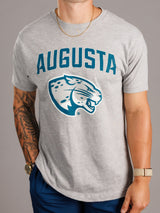 Grey Augusta University men's "Augusta Jag Head" T-shirt by Arena Graffiti featuring university logo and team mascot.