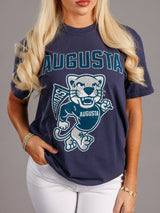 Navy Augusta University Men's "Augusta Walking Jag" T-shirt by Arena Graffiti, featuring university logo and graphic design on front.