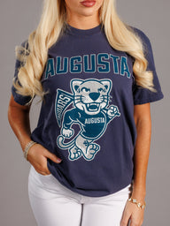 Navy Augusta University Men's "Augusta Walking Jag" T-shirt by Arena Graffiti, featuring university logo and graphic design on front.