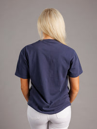 Navy Augusta University men's "Augusta Walking Jag" T-shirt by Arena Graffiti, featuring university logo and graphic design on front