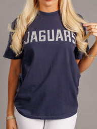 Navy Augusta University men's Jaguars T-shirt by Arena Graffiti, featuring team logo and design on front.