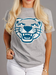 Augusta University men's grey "Jag Face" T-shirt by Arena Graffiti, featuring a front graphic design on soft cotton fabric.