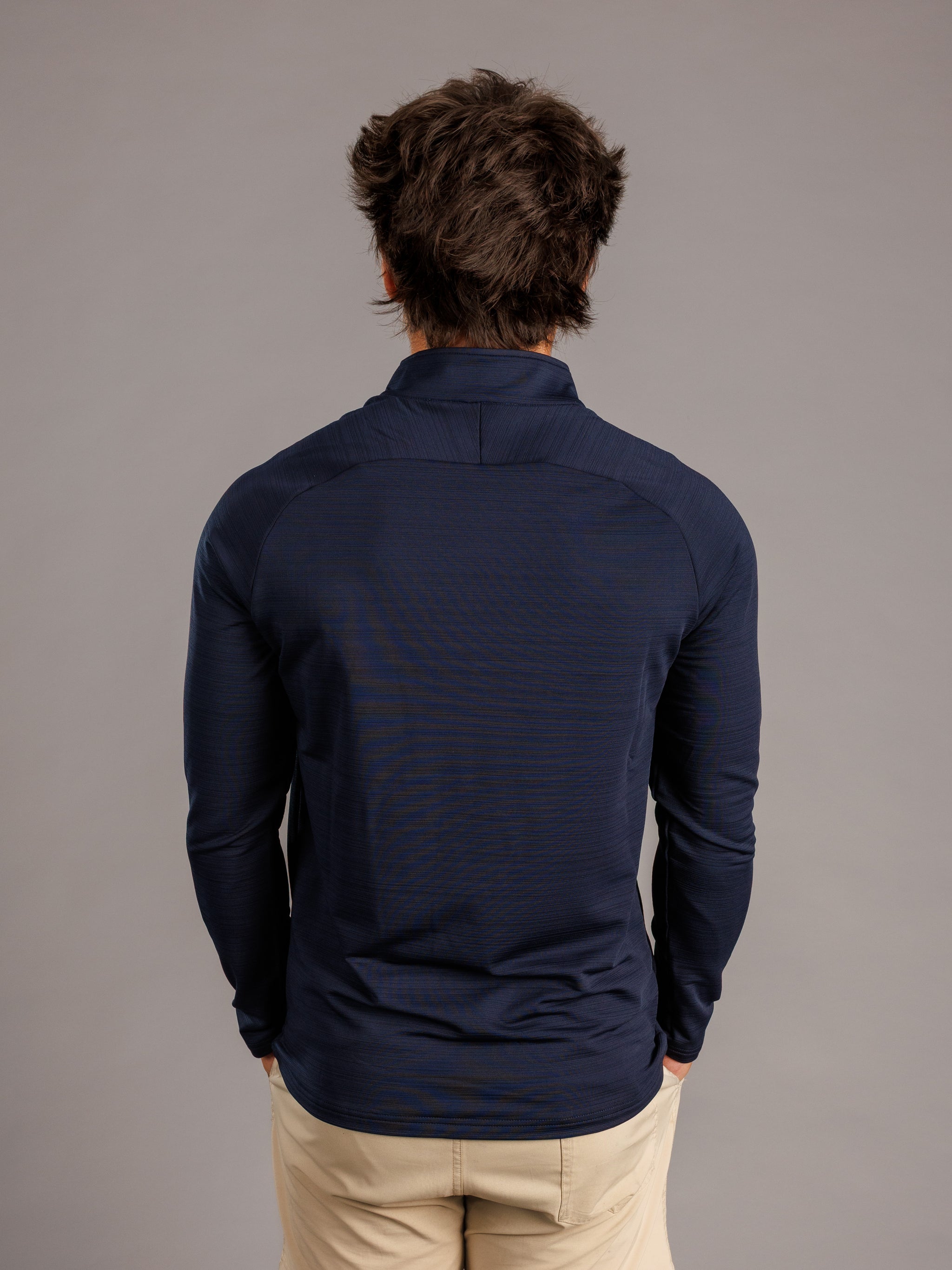 Men's navy quarter zip sweatshirt from Augusta University by Arena Graffiti featuring the university's "A" logo and logo embroidery.