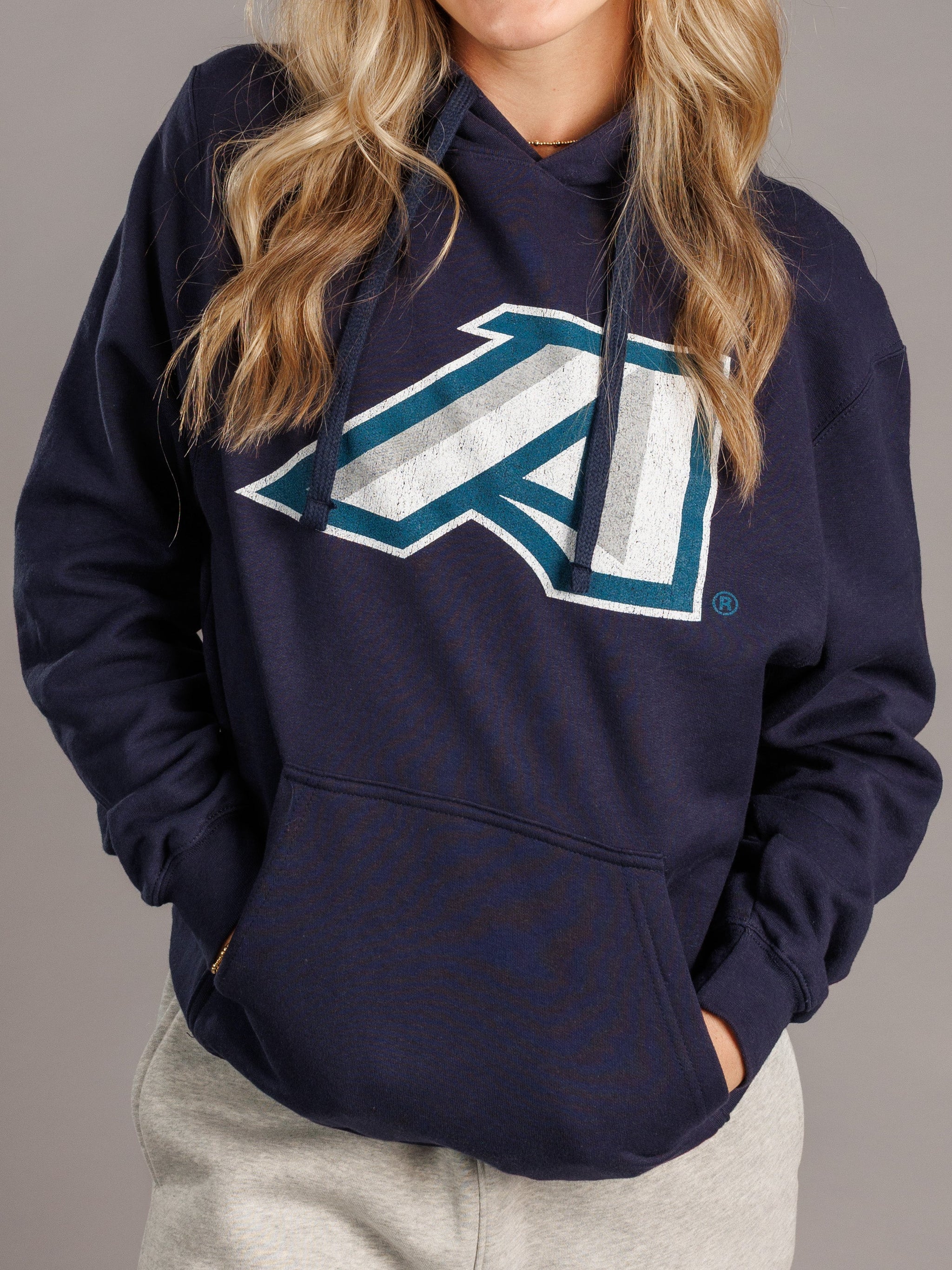 Navy men's hoodie with Augusta University "A" logo, made by Arena Graffiti, featuring a comfortable fit and sporty design.