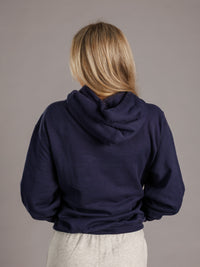 Navy hoodie for men with Augusta University "A" logo, by Arena Graffiti, displayed on a hanger against a plain background.