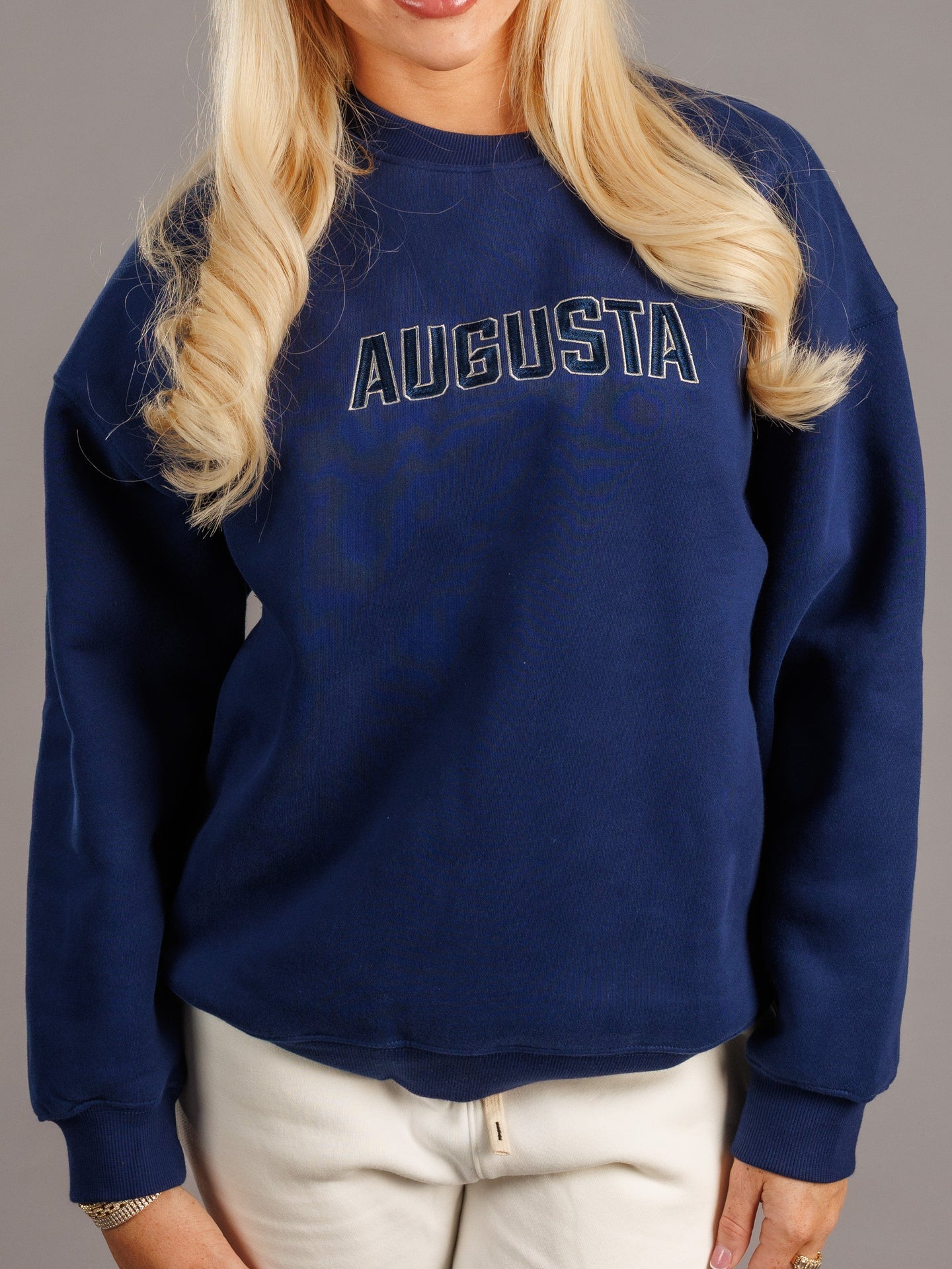 Augusta University men's heavyweight crewneck sweatshirt by Arena Graffiti, featuring a comfortable fit and university logo design.