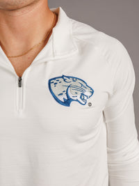 Arena Graffiti Augusta University men's white "Jag Head" quarter zip shirt, featuring university logo and quarter zip design