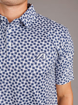 Men's checkered polo shirt by Arena Graffiti featuring Augusta University "A" logo in red and black, casual sportswear style.