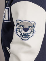 Men's varsity letterman jacket by Arena Graffiti featuring Augusta University logo and "Varsity Jag" embroidery on the front.