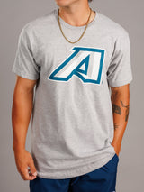 Grey men's T-shirt from Arena Graffiti featuring Augusta University "A" logo, casual fit and comfortable cotton fabric.