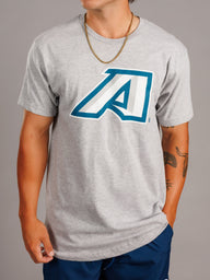 Grey men's T-shirt from Arena Graffiti featuring Augusta University "A" logo, casual fit and comfortable cotton fabric.