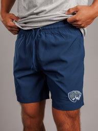 Arena Graffiti Augusta University men's navy "Jag Head" lined shorts with print design and elastic waistband, casual athletic wear.