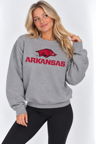 Arkansas Unisex Crewneck |"Running Hog w/ Arkansas" Grey Crewneck