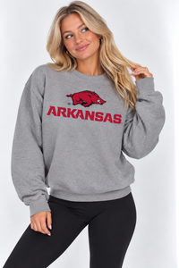 Arkansas Unisex Crewneck |"Running Hog w/ Arkansas" Grey Crewneck