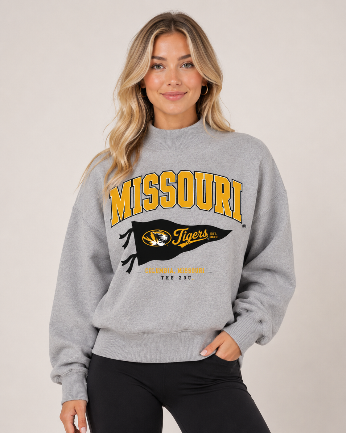Missouri Womens Mock Neck Crew Neck | "Pennant" Mock Crew Neck