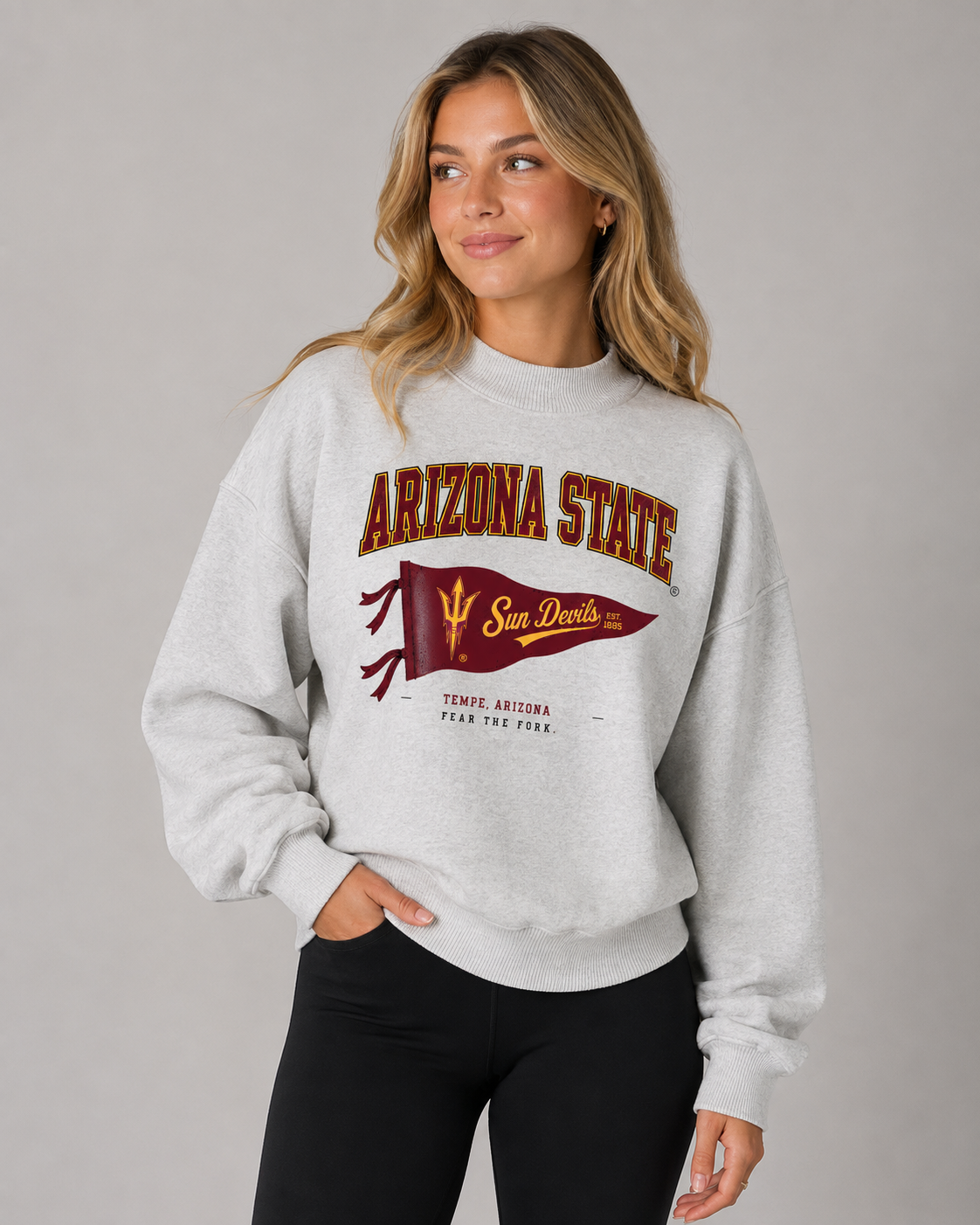 Arizona State Womens Mock Neck Crew Neck | "Pennant" Mock Crew Neck