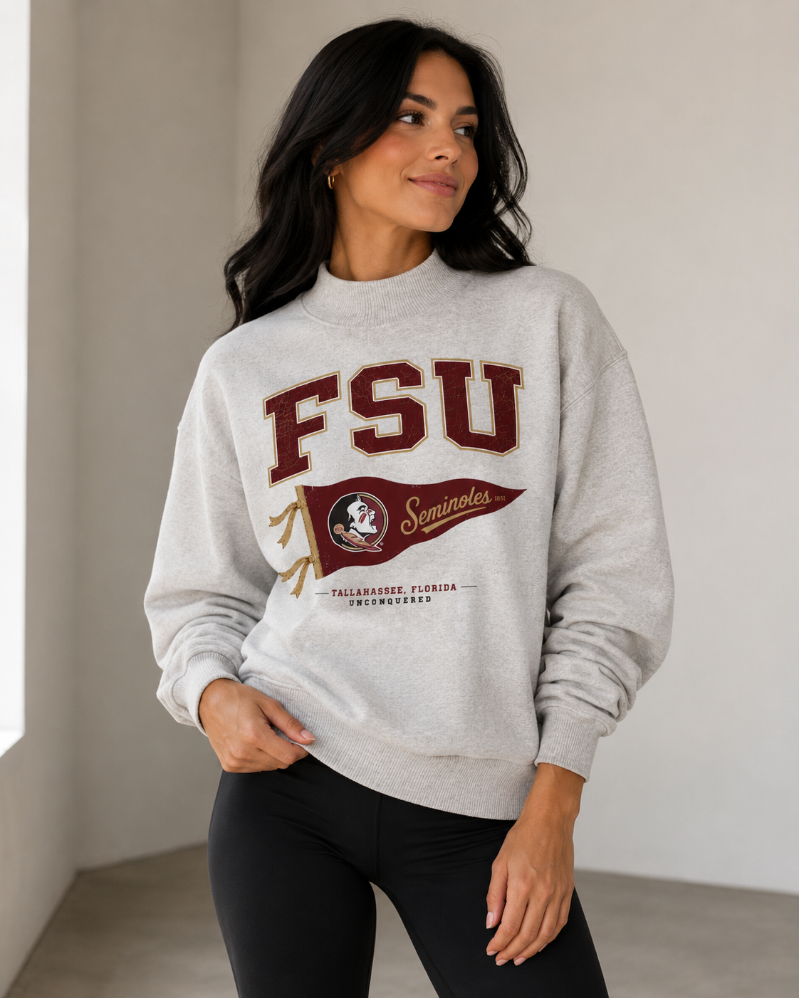 Florida State Womens Mock Neck Crew Neck | "Pennant" Mock Crew Neck