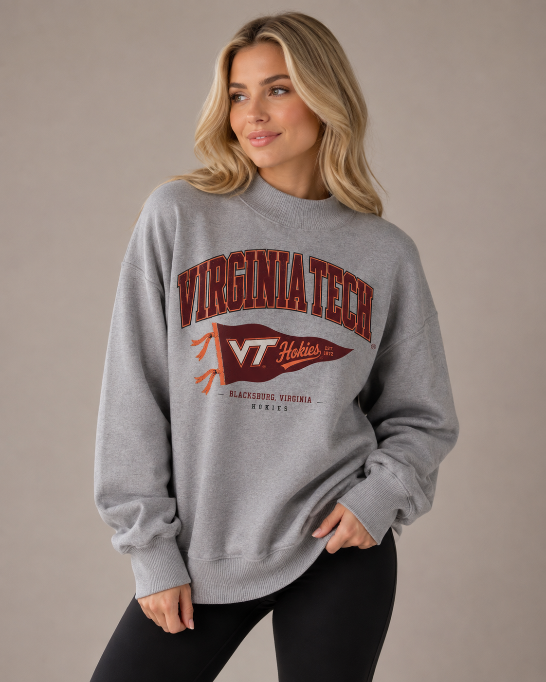 Virginia Tech Womens Mock Neck Crew Neck | "Pennant" Mock Crew Neck