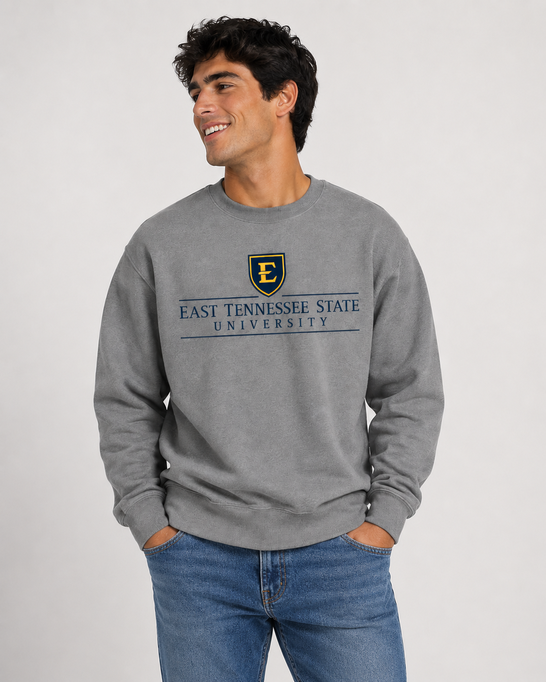 ETSU Unisex | "E Shield East Tennessee State" Grey Crew Neck