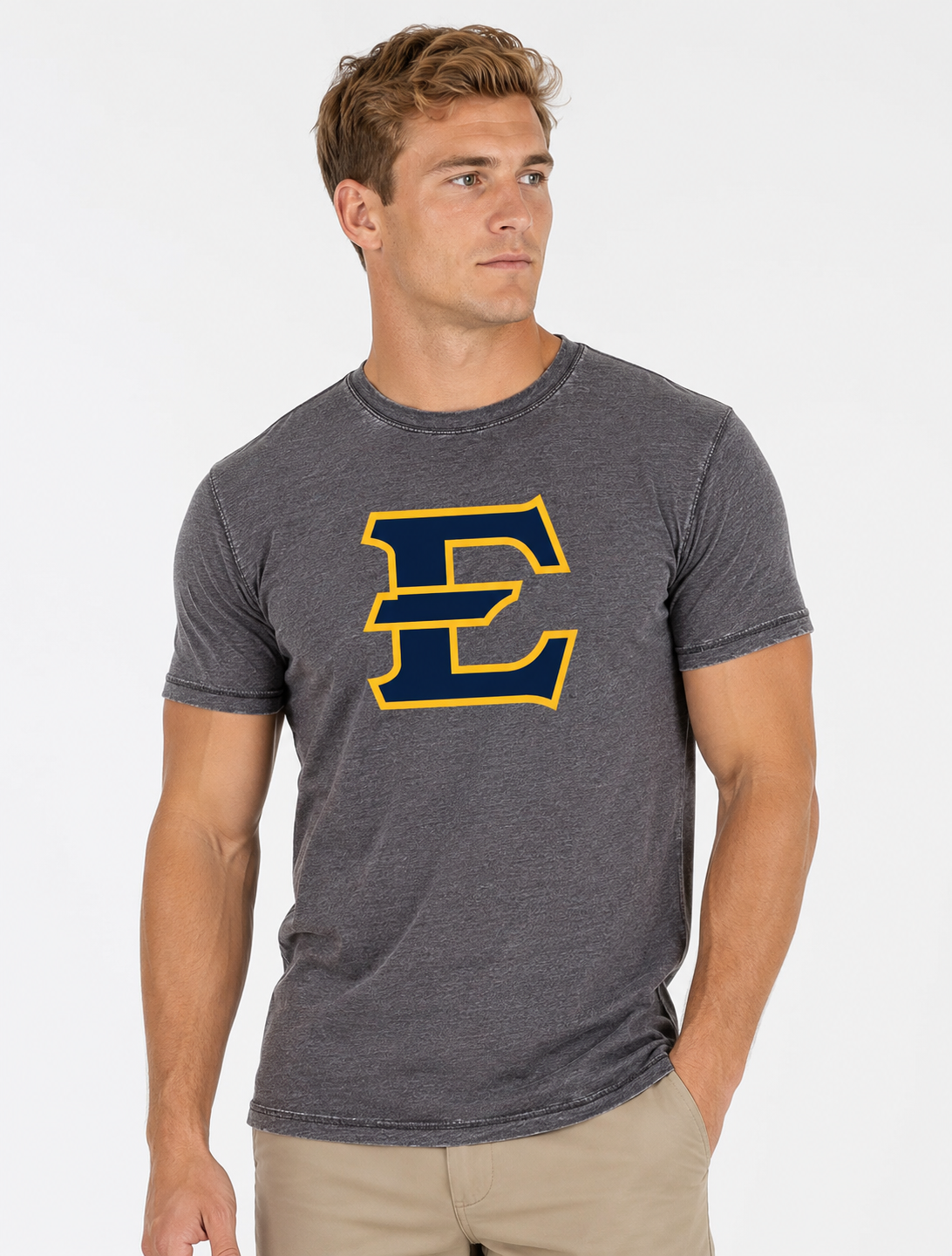 ETSU Unisex | "E" Grey Acid Wash Tee