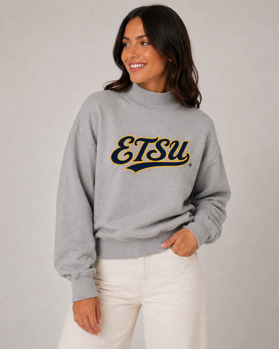 ETSU Women's | "ETSU Script" Grey Mock Neck Sweatshirt