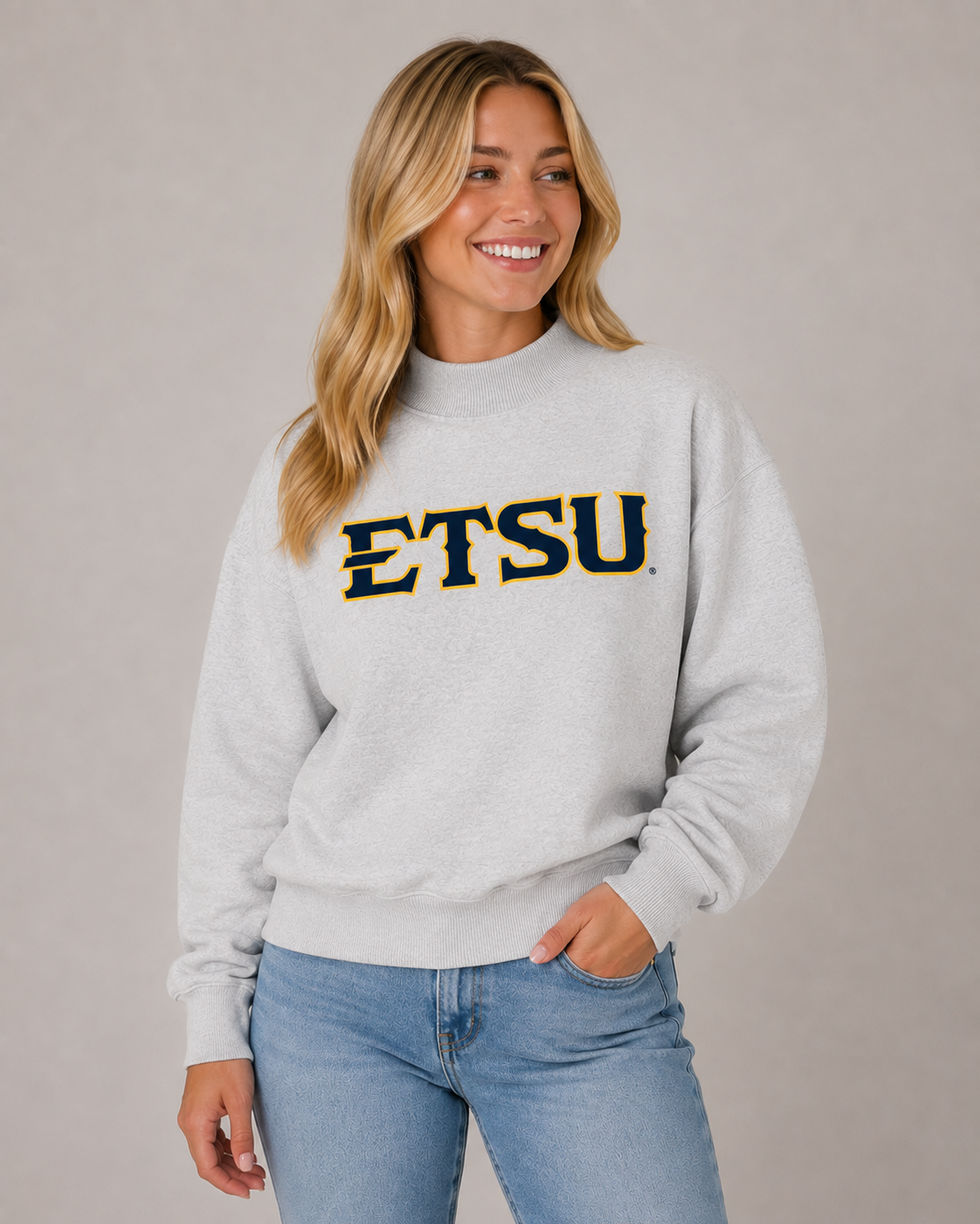 ETSU Women's | "ETSU" White Mock Neck Sweatshirt