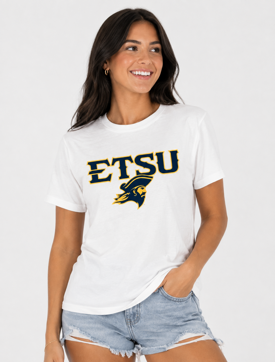ETSU Unisex | "ETSU w/ Pirate Head" White Cotton Tee
